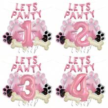 18 件狗狗主题气球“Let's Pawty”狗爪印气球，粉色数字气球，涤纶铝箔气球，宠物生日装饰适合 1-4 岁狗狗生日派对 - 彩色 - 查看 2