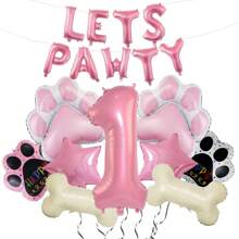 18 件狗狗主题气球“Let's Pawty”狗爪印气球，粉色数字气球，涤纶铝箔气球，宠物生日装饰适合 1-4 岁狗狗生日派对 - 彩色 - 查看 4