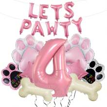 18 件狗狗主题气球“Let's Pawty”狗爪印气球，粉色数字气球，涤纶铝箔气球，宠物生日装饰适合 1-4 岁狗狗生日派对 - 彩色 - 查看 7