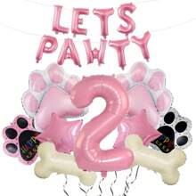 18 件狗狗主题气球“Let's Pawty”狗爪印气球，粉色数字气球，涤纶铝箔气球，宠物生日装饰适合 1-4 岁狗狗生日派对 - 彩色 - 查看 5