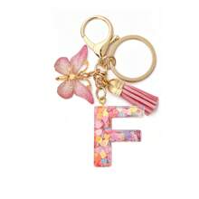 1pc Women's Boho Fashionable Pink Glittery Heart Shaped & English Letter Keychain With Tassel & Butterfly Design, Heart Shape Glitter, Crystal, Tassel And Butterfly Pendant Car Hanging Pendant Women Gift, Wallet And Handbag Accessories For Couple, Mother, Valentine's Day, Friends As Gift, Bag Pendant - Рожевий - Переглянути 15