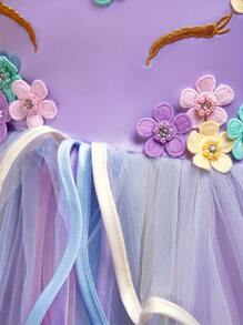 Girls 3pcs Unicorn Costume Dress Set With Foldable Wings Headband And Magic Wand, Stunning Princess Dress For Children Suitable For Holiday Parties, Gatherings, Stage, Beauty Pageant, Social Events, Please Check Size Chart Before Ordering - Purple - View 7