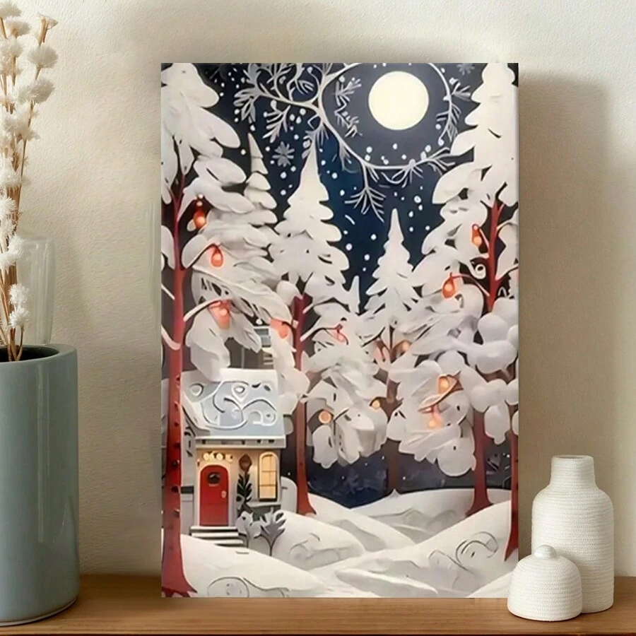 Framed Room Decor Winter Canvas Print  Christmas Snowy Forest Scene Wall Art For Home, Office, And Classroom Decor, Ideal For Birthday, Mother'S Day, New Year, Easter, Gifts