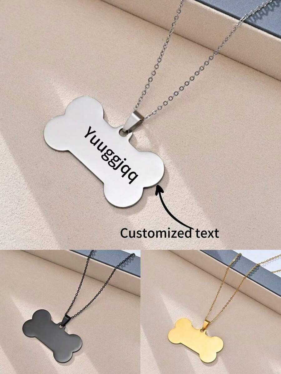 1pc New Customized Stainless Steel Dog Bone Necklace, Personalized Glossy Metal Titanium Steel Accessories, A Great Gift. - Multicolor - View 1