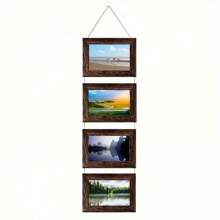 1pc, Wall Hanging Picture Frame For 4 Photos, Rustic Photo Frame For Wall Decor, Art Home Decor, For Birthday Party Decor, Party Gift Gifts Graduation