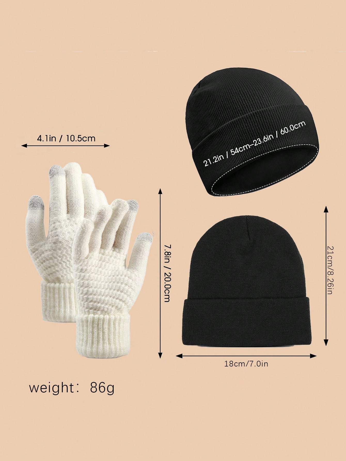 مجموعة قبعة وقفازات محبوكة للشتاء، قفازات شاشة تعمل باللمس مسمكة وقبعة جمجمة، مناسبة للرجال والنساء