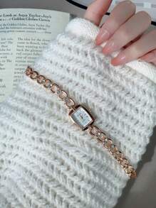 1pc Women's Vintage Oval Gold Tone Rhinestone & Zirconia Decorated Fashion Watch, Suitable For Daily Wear, Parties, Gatherings And Events