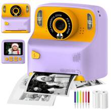 Cámara con impresión instantánea para niños, cámara digital para niños de 1080p con pantalla HD, regalo ideal de juguetes para niños y niñas de 6 a 14 años, incluye 2 rollos de papel de impresión y 6 bolígrafos de colores