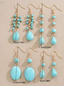 42/2/8 Stücke einfacher Blumen & Tropfen Vintage Türkis Ring, Ohrringe Set, Schmuckset für Frauen, Feiertage, Date, tägliches Partytragen