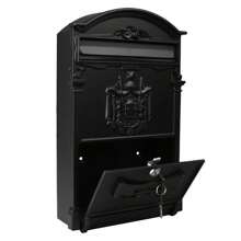 Living And Home Antique Style Lockable Aluminum Letter Box - Retro Design, Embossed Detailing, Black - Black 26cm W X 8.5cm D X 42cm H - View 9