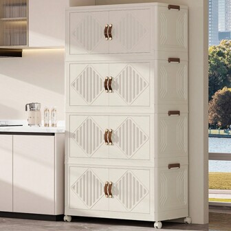 Solid Color Foldable Multi-Layer Storage Cabinet, Toy Organizer Cabinet, Plastic Home Use Wardrobe, Storage Chest