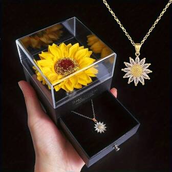 1 Set Sunflower Necklace Gift Box - Perfect Gift For Valentine's Day, Anniversary, Mother's Day - Ideal Gift For Girlfriend, Wife, Grandma, Birthday And Party Favors, Perfect For Weddings, Birthdays And Special Occasions