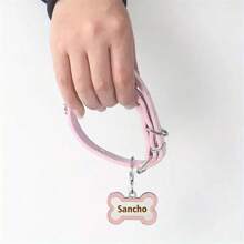 Collare in pelle personalizzato per cani con targhetta a forma di osso, con nome dell'animale domestico e numero di telefono inciso su entrambi i lati, decorazione in metallo con impronta anti-smarrimento, accessorio di moda per cani e gatti, regalo ideale per animali domestici piccoli e medi, ornamentale, inciso, in acciaio inossidabile, elegante, alla moda, colorato, vintage, carino, compatto, simpatico, personalizzato, unico, personalizzato, per anniversari, per compleanni