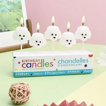 5 件可爱小狗/狗蛋糕装饰蜡烛，泰迪熊动物狗十二生肖生日快乐卡通蜡烛