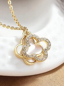 1 件时尚纯银四叶草白色珍珠母贝 2 件组合女士流行项链首饰 - 雙四葉草項鍊 - 查看 2