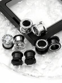 8 pièces/4 paires d'écarteurs d'oreilles en acier inoxydable et zircone double évasé de 4 mm à 14 mm. Bijoux de perçage du corps hypoallergénique pour les peaux sensibles. Boucles d'oreilles, bijoux d'oreilles pour femmes, été, plage, mariage