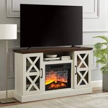 Mainstays Farmhouse Fireplace TV Stand For TVs Up To 55", Walnut - White - View 2