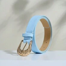 High-End Fashion Elegant Gold Zinc Alloy Horseshoe Buckle With Solid Color PU Leather Belt, Paisley Pattern Bohemian Casual Spring/Summer, Versatile Outfit