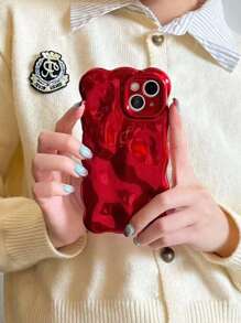 Minimalist Personalized Solid Red Water Ripple Pattern Phone Case, Compatible With Apple 11/12/13/14/15/16 Pro Max, Creative Full-Body Protective Cover