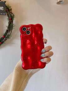 Minimalist Personalized Solid Red Water Ripple Pattern Phone Case, Compatible With Apple 11/12/13/14/15/16 Pro Max, Creative Full-Body Protective Cover