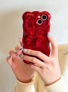 Minimalist Personalized Solid Red Water Ripple Pattern Phone Case, Compatible With Apple 11/12/13/14/15/16 Pro Max, Creative Full-Body Protective Cover