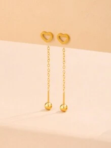 1 对优雅浪漫的心形元素和流苏不锈钢耳环，适合女性参加宴会、约会或作为情人节礼物佩戴 - 金黃色 - 查看 4