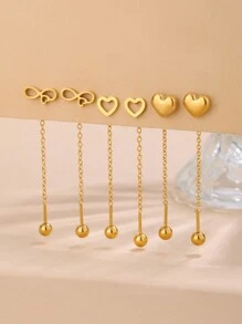 1 对优雅浪漫的心形元素和流苏不锈钢耳环，适合女性参加宴会、约会或作为情人节礼物佩戴 - 金黃色 - 查看 1