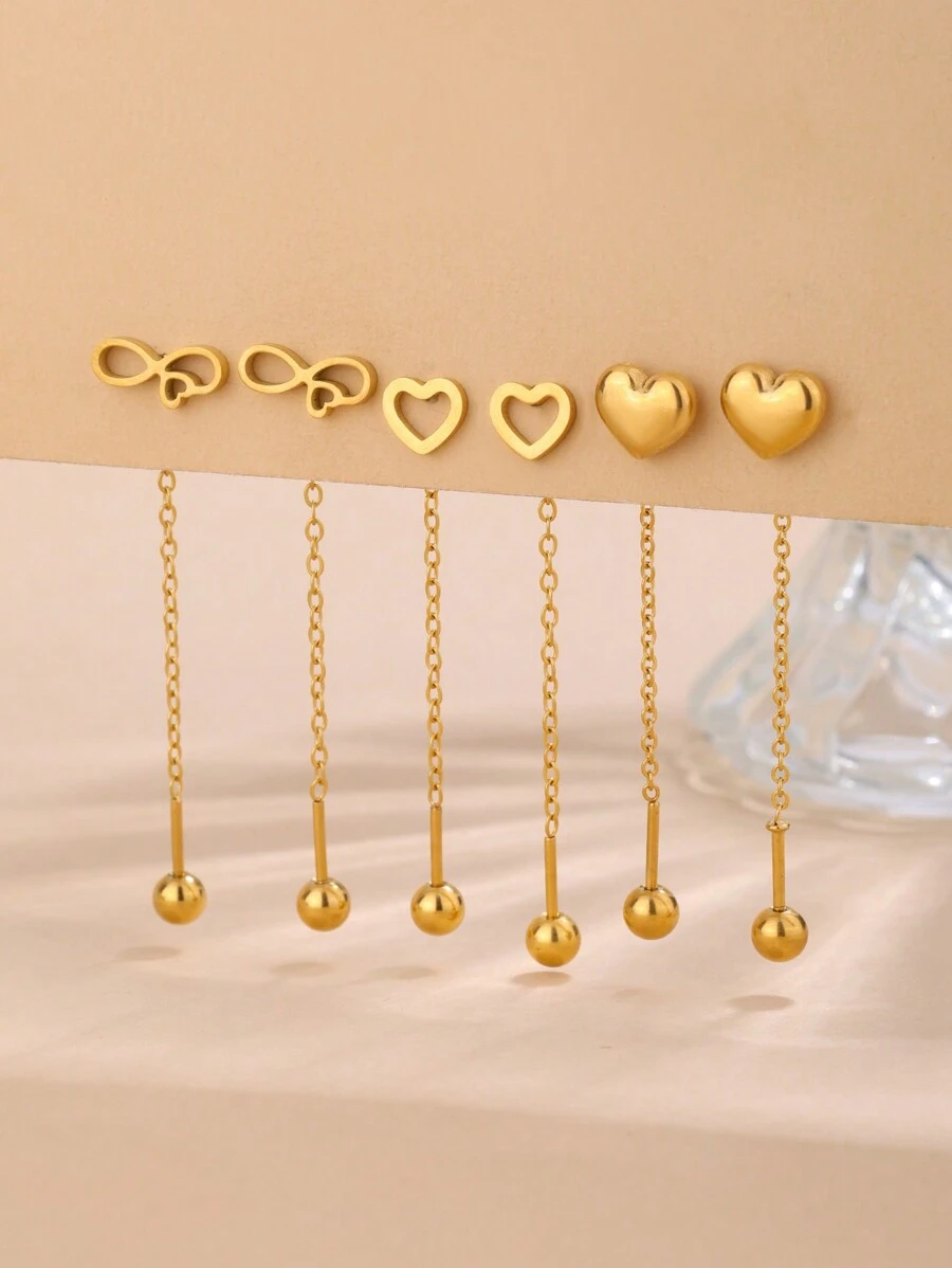 1 对优雅浪漫的心形元素和流苏不锈钢耳环，适合女性参加宴会、约会或作为情人节礼物佩戴 - 金黃色 - 查看 1