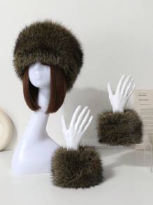 1set Faux Fur Fox Hair Elastic Headband & Wrist Band, Mongolian Style Ladies Hair Accessory Set