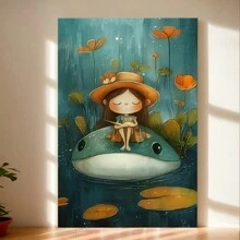 Charming Girl & Frog Canvas Art -  Wooden Wall Decor For Living Room, Bedroom - Vibrant Home Aesthetic, Perfect For Room Decor