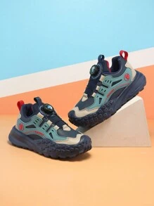 Boys Leather Shoes, 2024 New Kids Running Casual Sneakers, Fashion Button Design - Blue - View 4