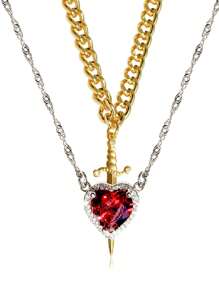 1 Set Of 2 Pieces, "Warrior For Heart And Sword Design Couple Necklace, High-Quality Zirconia Stainless Steel Waterproof And Fade-Resistant, Suitable For Couples, Valentine's Day, Christmas Gift, And Daily Wear
