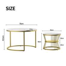 2er Set Nesting Couchtische,Runder Couchtisch für Wohnzimmer,Couchtisch aus Holz mit Metallrahmen,Weiße Tischplatte - Gold - Übersicht 3