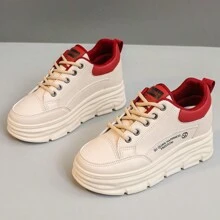 Novo Modelo 2025 Tênis de Plataforma de Cano Baixo, Sola Grossa, Resistente ao Desgaste, Estudante, Casual, Versátil, Respirável, Primavera/Verão/Outono/Inverno - Vermelho - Visão 6