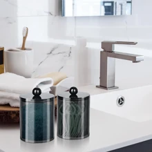 1st houder dispenser voor badkamer bus opslag organisatie, ijdelheid make-up organizer, voor bal, reinigingsstaafje, rondjes, floss picks.(zwart)