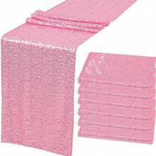 6pcs Pack Sequin Table Runner, Rose Gold, 11.8 X 108.2 Inches Shiny Table Runner, Suitable For Birthday, Wedding, Party, Valentine's Day, Holiday Celebrations Decor (Multi-Color Optional) - Solid Color - View 9