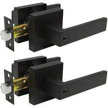 2 Pack Square Entry Door Lever Stainless Steel Exterior Flat Reversible Door Handle Security Front Door Lock Set Black - EntryKeyLock(DifferentKeys) - View 1