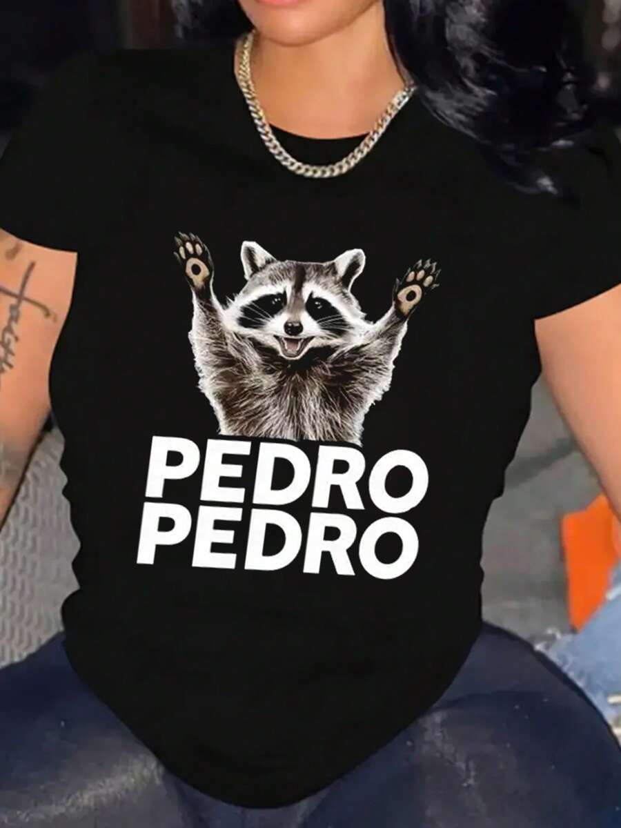 Raccoon Graphic Print Women T-Shirt Cotton Casual Short Sleeve Breathable