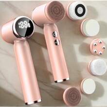 STUKUNI 6-in-1 elektrische Gesichtsreinigungsbürste, aufladbare rotierende Gesichtspeeling-Bürste mit 6 Bürstenköpfen, 3 Geschwindigkeitsstufen, geeignet für fettige, trockene und empfindliche Haut für Frauen und Männer, für tiefe Reinigung