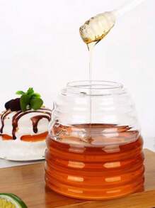 1 件家用透明玻璃蜂蜜罐带盖、玻璃搅拌器、创意果酱罐 - 無色 - 查看 8