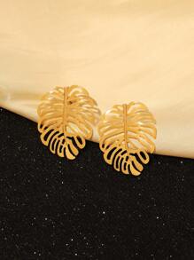1 Pair Fashionable Hollow Leaf Shaped Stud Earrings For Women, Elegant For Daily Wear And Festivals