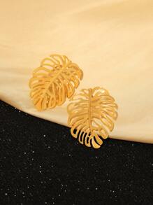 1 Pair Fashionable Hollow Leaf Shaped Stud Earrings For Women, Elegant For Daily Wear And Festivals