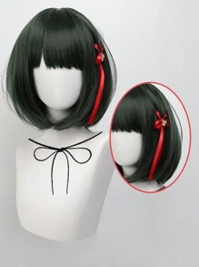 14 inch korte rechte donkergroene BOB-pruik met pony's synthetische cartoon anime cosplay haar pruiken voor vrouwen meisjes dagelijks feest kostuum pruiken Halloween feest verjaardag vakantie Thanksgiving dag kerstcadeaus decoraties cos rekwisieten accessoires