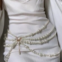 1 pièce Chaîne de taille décorative unique avec franges multicouches en faux perles sur le côté. Accessoire de maillot de bain