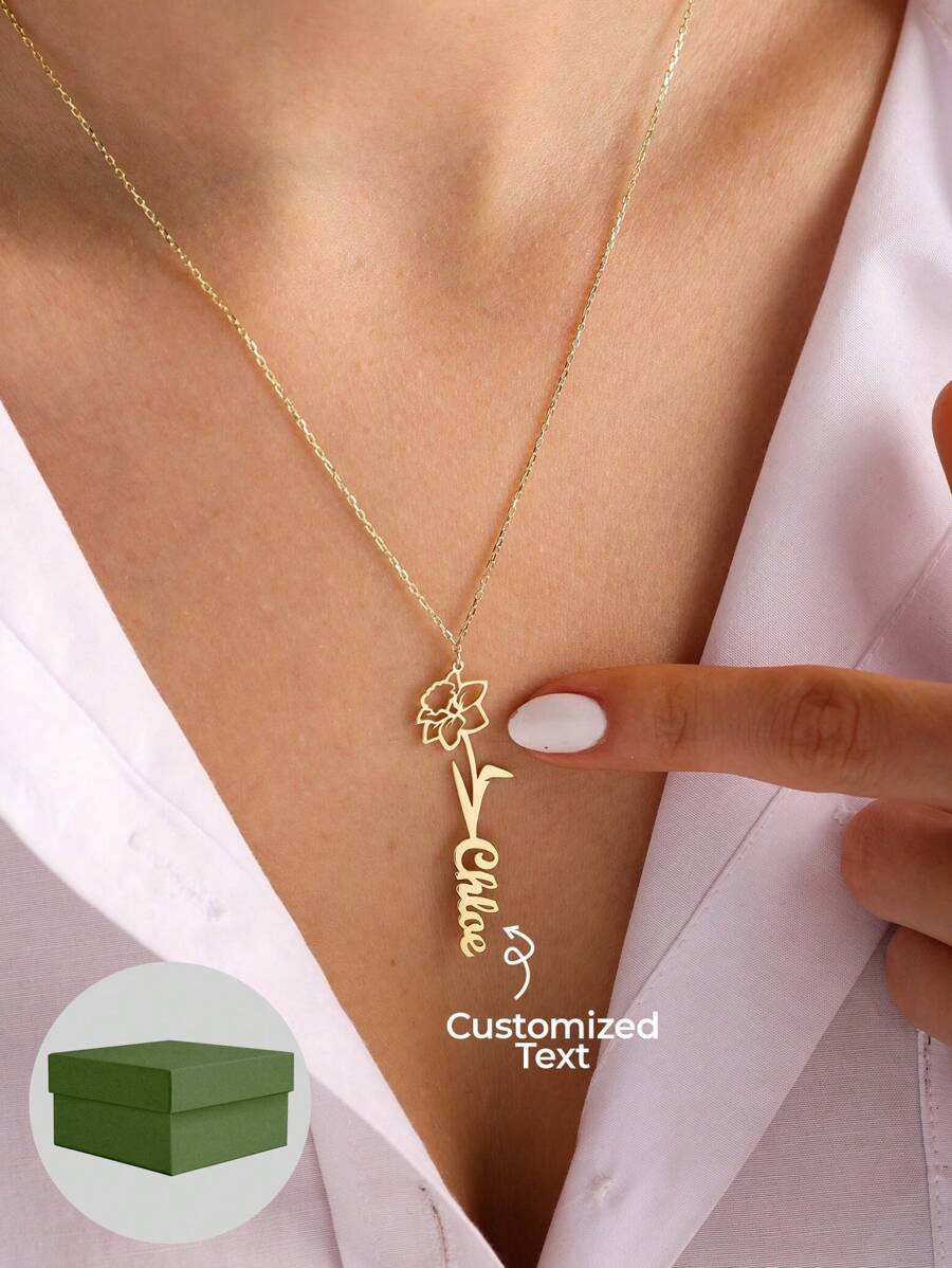 1 件带诞生花的名字项链，花卉名字项链，生日花，花项链，个性化项链，送给她的礼物，圣诞礼物，18k 金不锈钢首饰，包括精美礼品盒 - 金色 - 查看 1