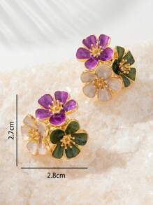 1 对彩色创意甜美花朵形状耳钉，优雅度假风格，情人节礼物 - 彩色的 - 查看 5