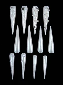 Biến đổi móng tay của bạn với 24 chiếc trang trí móng tay giả hình bướm nhiều màu sắc rực rỡ, lãng mạn, cổ điển, sóng 3D, ngọc trai trắng và hạt kim loại tròn, bộ móng giả bấm móng tay siêu dài, thích hợp cho các cô gái và phụ nữ thanh lịch và cá nhân hóa để sử dụng trong cuộc sống hàng ngày và mua sắm đồ dùng làm móng - trắng - Xem 5