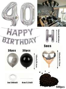 580pcs Black & Silver Balloon Garland Birthday Set, 40" Oversized Foil Number Balloons, Black Rose Petals, Suitable For Men & Women 16th, 18th, 20th, 21st, 25th, 30th, 35th, 45th Birthday Party Decorations