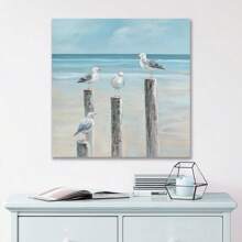 Coastal Seagull Wrapped Canvas Decor- Seabird Canvas Beach Wall Art, Lake And Sea Ocean Themed Artwork For Bedroom Bathroom Art 12x12inch(Framed Wrapped Canvas)
