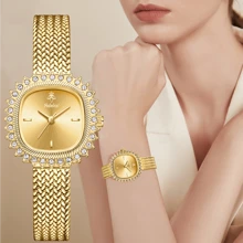 Reloj de cuarzo de moda retro para mujer YALALUSI, con esfera cuadrada, bisel con imagen del sol, adornado con rhinestones y revestimiento de IP. Resistente al desgaste y adecuado para todo tipo de fiestas. Mejor regalo para el Día de San Valentín.